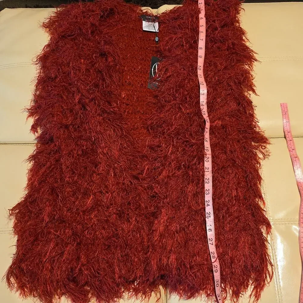 Vertigo Paris Red Fuzzy Open Front Vest Womens Size XS/S NWT